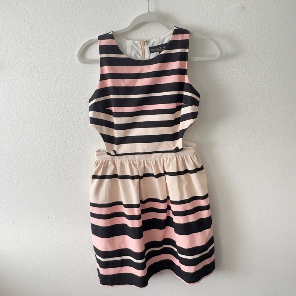 Topshop PETITE Striped Midi Dress - Black, Pink, Cream size 6 - Picture 3 of 10